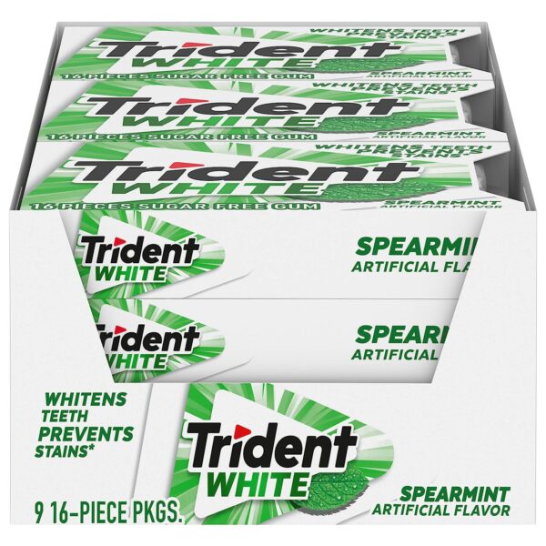 Trident White Spearmint Sugar Free Gum, 9 Pack of 16 Pieces